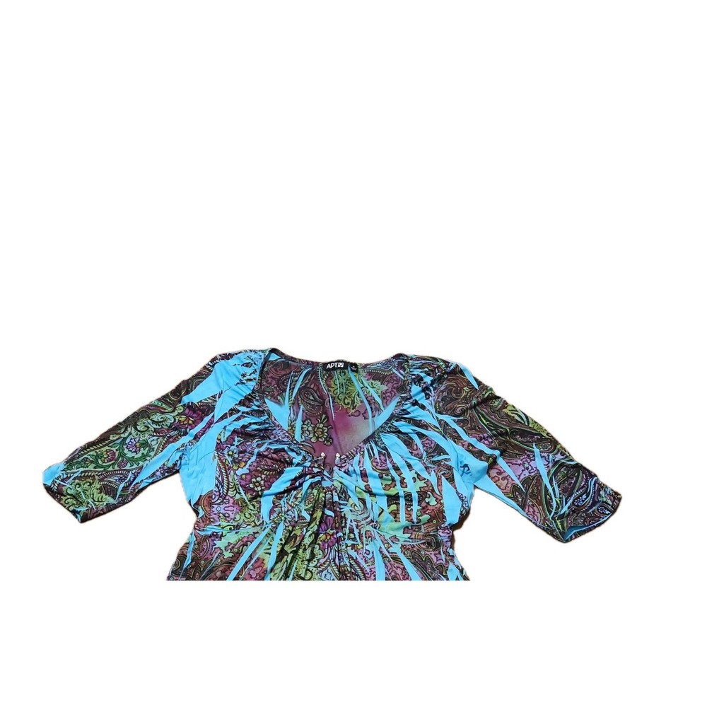 APT 9 Womens Multicol Top  Dress Tattoo Print V Neckline 3/4 Sleeve Size  Medium - Picture 4 of 16